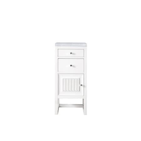 James Martin Vanities Athens 15in Base Cabinet w/ Drawers and Left Door, Glossy White w/ 3 CM Carrara Marble Top E645-B15L-GW-3CAR